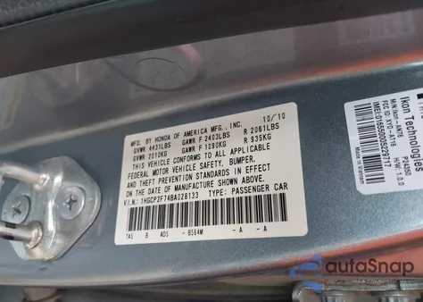 2011 Honda Accord 2.4 Ex from USA, damaged, VIN 1HGCP2F74BA028133